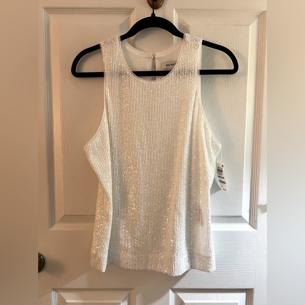 NWT ON 34th White Sequin Tank Top